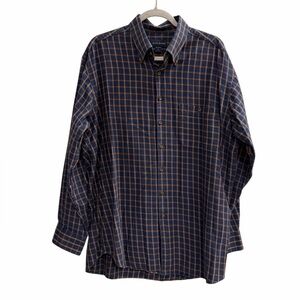 SCOTT BARBER Navy and Oranbe Plaid Casual Shirt Size XL